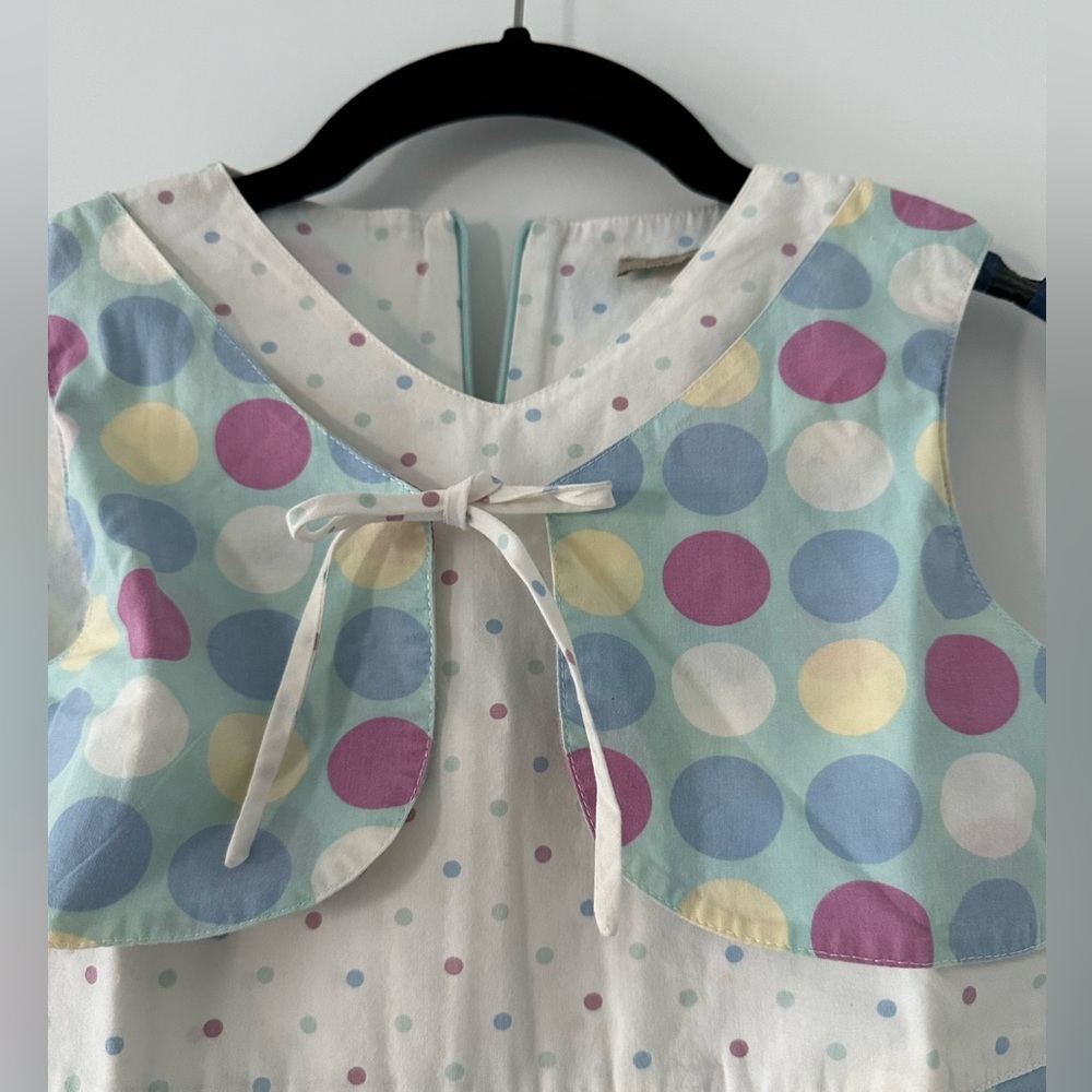 Blue Dress with colorful polka dots - Green by Missako - Picture 2 of 7